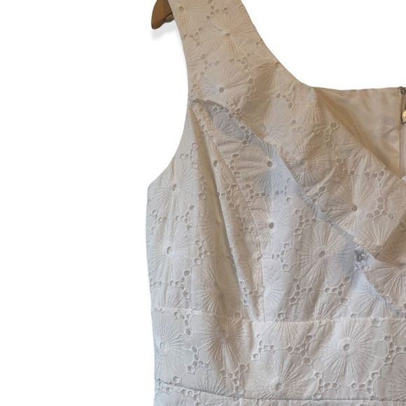 Tahari Arthur S Levine White Cotton Eyelet Sheath Dress Size 8 - Picture 4 of 13